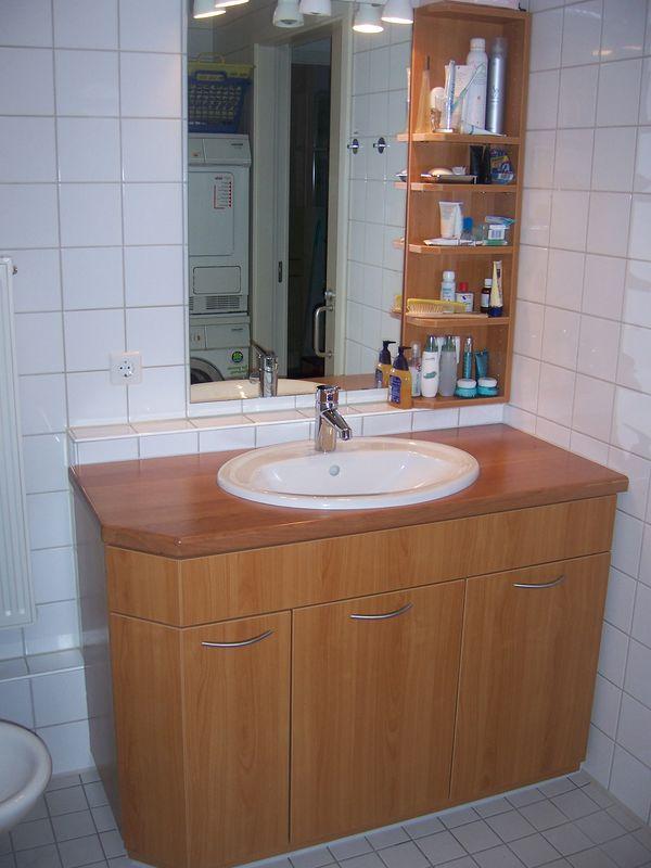 Waschtisch mit Kirschbaum, massiver Abdeckplatte, Schrank mit Kirschbaum-Kunststoffdekor beschichtet